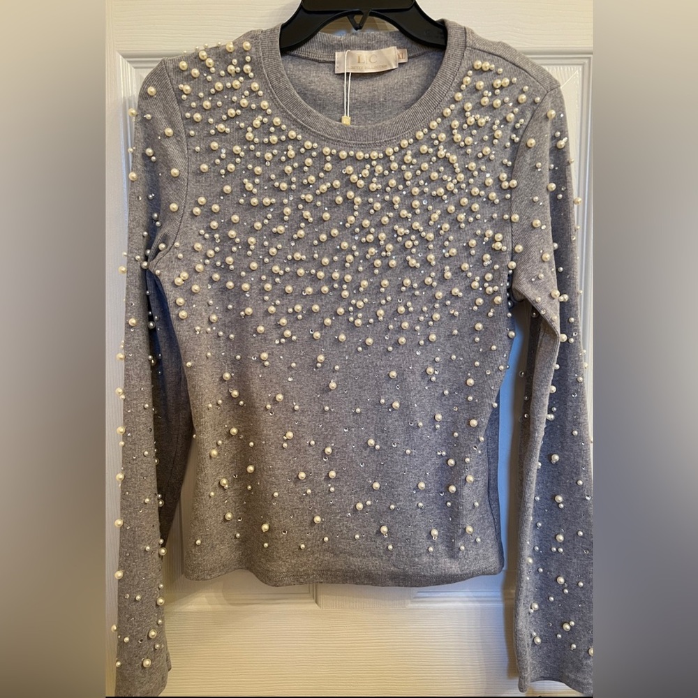 SWEATER STUDDED PEARL AND RHINESTONE